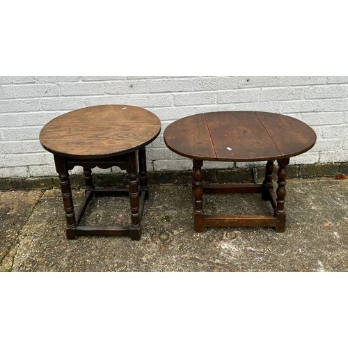 440 - An oak dropleaf occasional table and another oak table  -