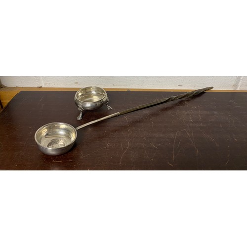 59 - A Georgian silver toddy ladle, inset with a George III coin together with a silver open spoon -