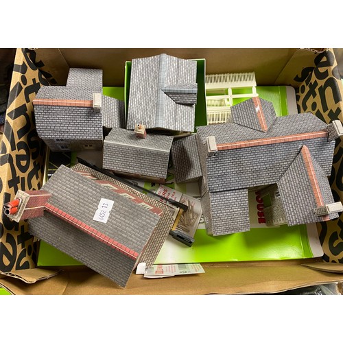 304 - Three boxes of 00 gauge mixed items to include houses, scenery, bridges etc -