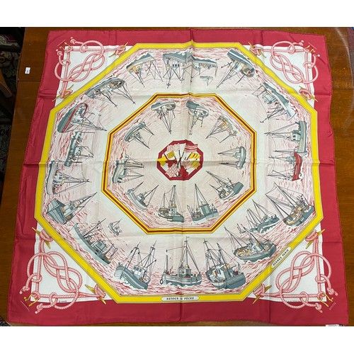 320 - Hermes:  A vintage silk scarf in the Retour de Peche design -