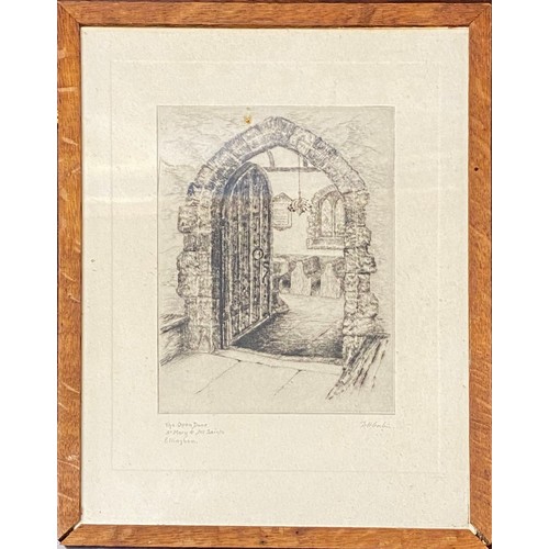 187 - W Corbin 
The open door, St Mary's and All Saints, Ellingham
Signed etching -