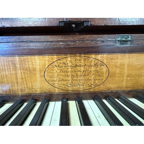 385 - A mahogany cased square piano by John Broadwood & Son, on tapered legs and casters -