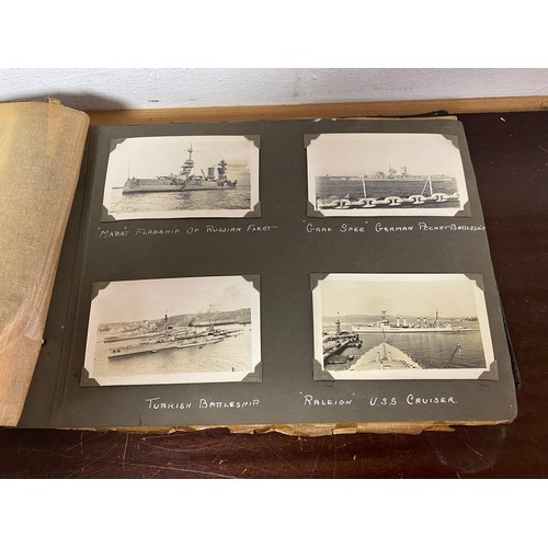 260 - An early 20th century album of photographs, including HMS Hood and sailors, other Royal Navy, German... 