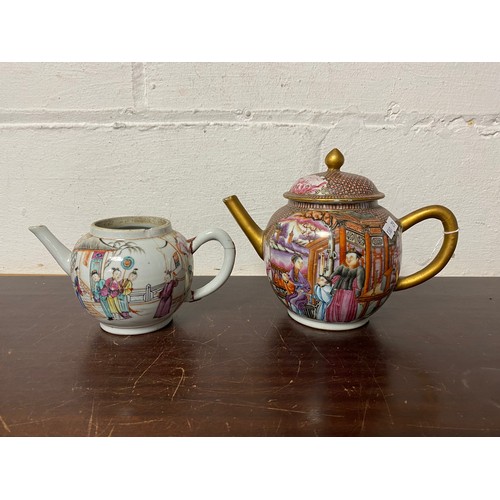 90 - A Chinese famille rose teapot, enamelled with figure and another teapot lacking cover -