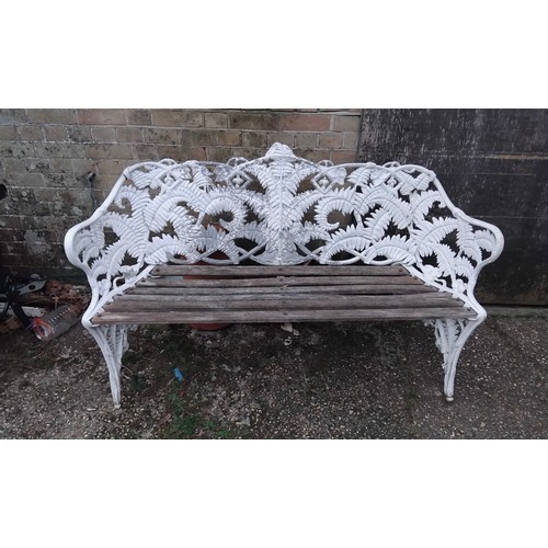 359 - A cast aluminium garden bench, with fern detail  and slatted seat -