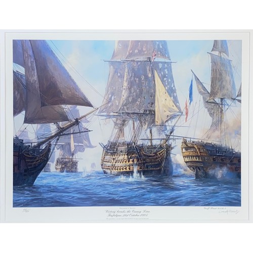 132 - After Geoff Hunt, 20th Century,
'Victory Breaks The Enemy Line, Trafalgar', 
a pencil signed limited... 