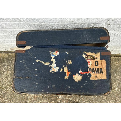 392 - A vintage trunk, with postage labels, including Cunard White Star Line -