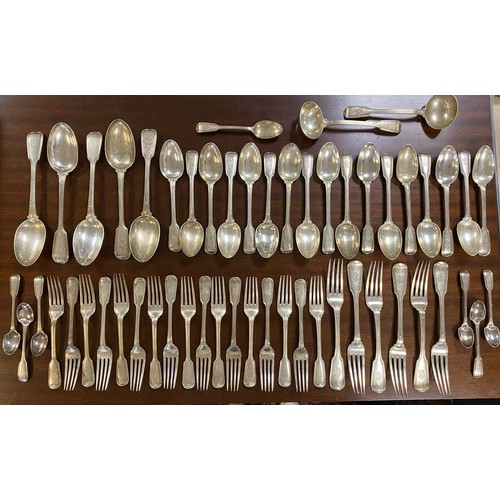 An extensive canteen of Victorian silver cutlery, London 1888, initialled -