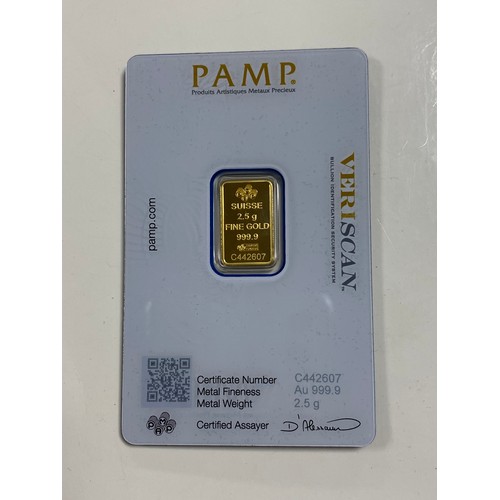 41 - A Pamp 2.5g gold bar, sealed, with case -