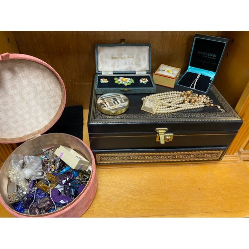 47 - A jewellery box and contents, including two silver bracelets, bangle, etc and other costume jeweller... 