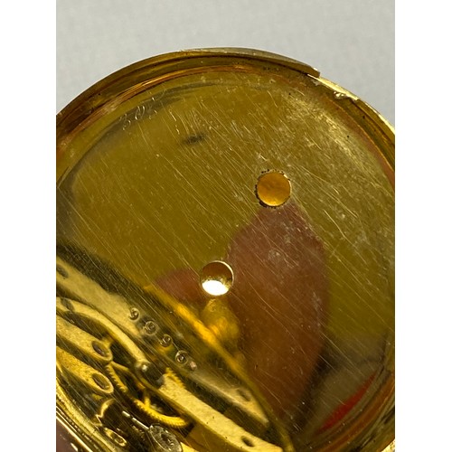 7 - An 18ct gold cased open face pocket watch, with roman markers and chased detail to dial, and an asso... 