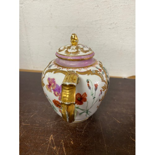 A continental Meissen style teapot and cover, painted with figural ...