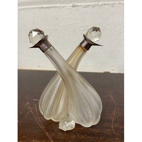 3 - A large Victorian silver and glass oil bottle, London 1901, together with a silver faced hand mirror... 