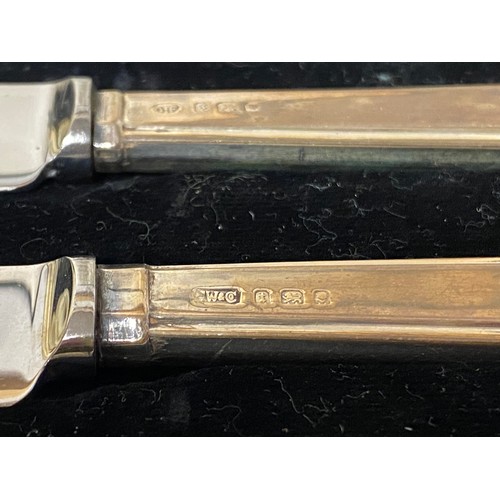 24 - A cased set of six silver handled fruit knives, together with a pair of silver bladed paper knives a... 