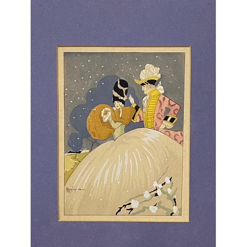 254 - A set of three 20th Century watercolours of pairs of figures, watercolour, each signed -