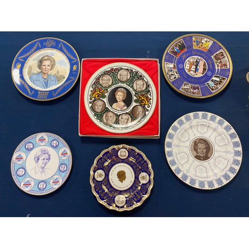 197 - A group of 6 political themed commemorative plates, to include Royal Crown Derby and Aynsley -