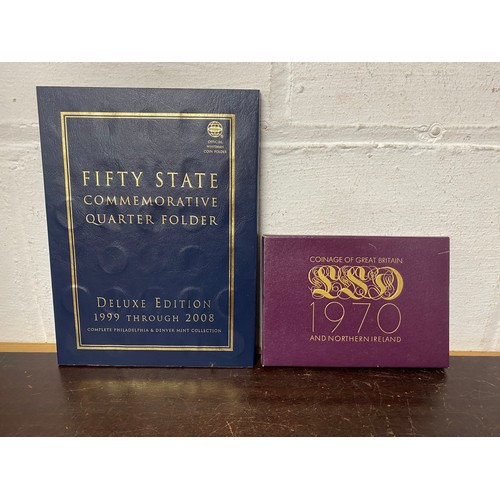 371 - Coins:  A Whitman Fifty State Commemorative Quarter folder, Deluxe Edition, 1999-2008, and a 1970 Ro... 