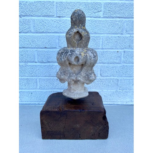 494 - A French stone finial, later mounted on base -