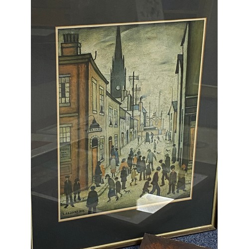 256 - A mixed lot of prints, to include 'Organ Grinder' print after LS Lowry -