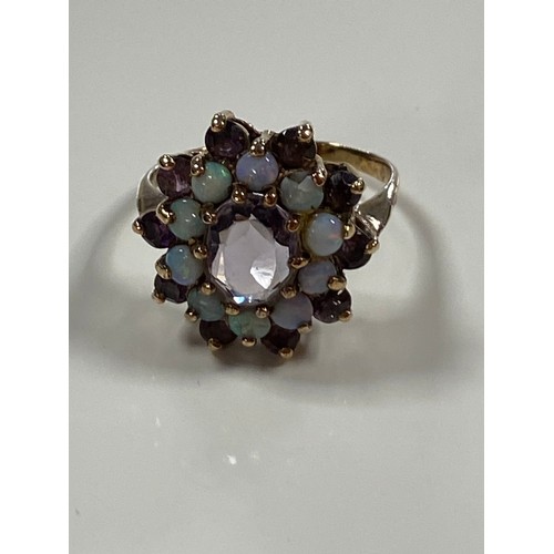 3 - A 9ct gold dress ring, set with an amethyst and opal cluster (a/f) -
