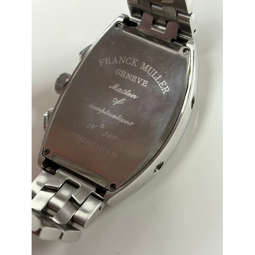 39 - A gents 'Franck Muller' style wristwatch, the tonneau shaped dial with date aperture, subsidiary dia... 