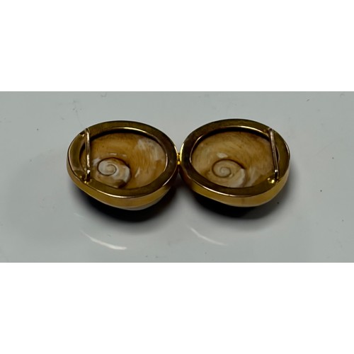 42 - A Victorian operculum set brooch, the two shells in yellow metal frame -