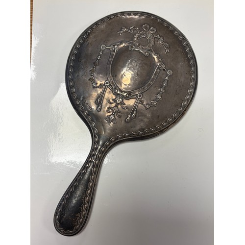45 - An Edwardian silver dressing table mirror, Birmingham 1910, with swag and garland decoration -