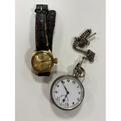 50 - A silver cased open face pocket watch, to chain and a Tissot wristwatch-