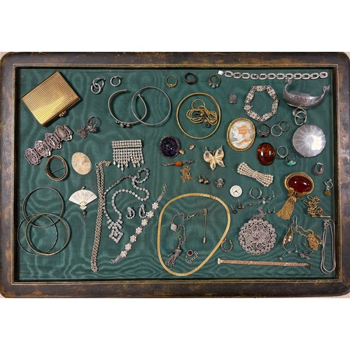 63 - A small quantity of jewellery items, compact, etc -