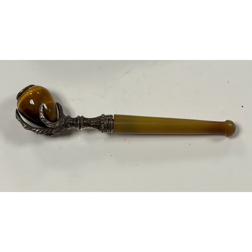 18 - A continental 800 standard silver mounted pipe, with tigers eye bowl, cased -