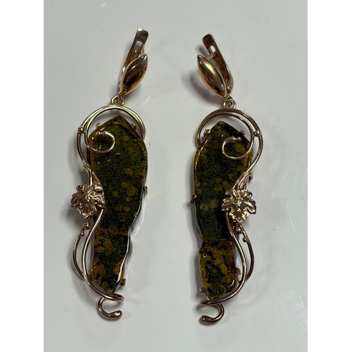 37 - A pair of modern silver vermeil ear pendants -