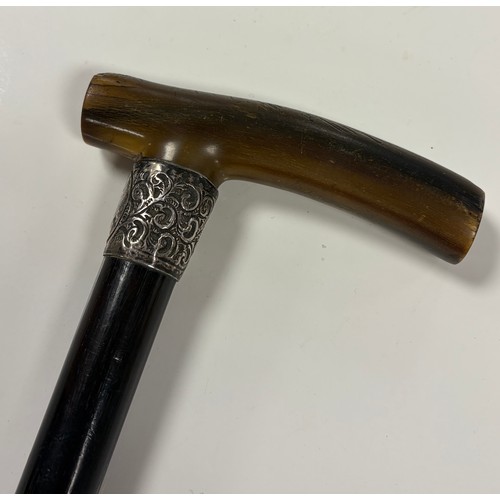 51 - A silver mounted walking stick, with horn handle -