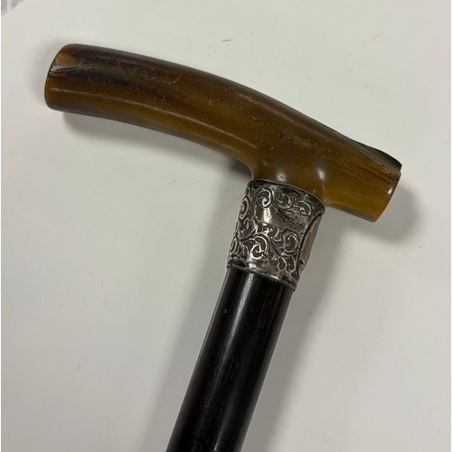 51 - A silver mounted walking stick, with horn handle -