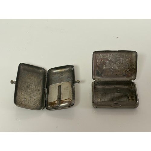 52 - A vintage match safe/vesta, with equestrian scene to cover, and a similarly decorated nib case (2) -