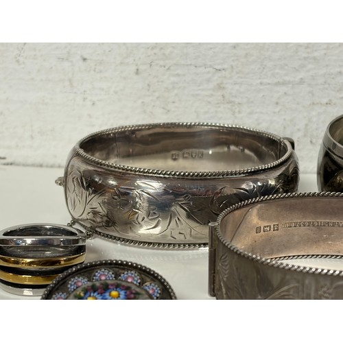 60 - An aesthetic style bangle, another silver bangle, micromosaic brooch, etc -