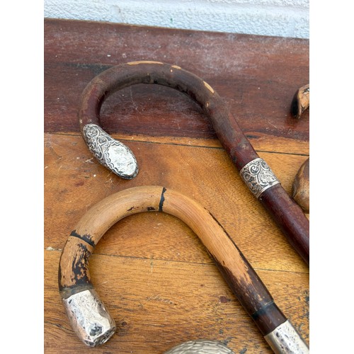 51 - A group of walking sticks , including five with silver mounts -