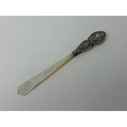 6 - A late Victorian silver handled and mother-of-pearl letter opener, Birmingham 1900 -