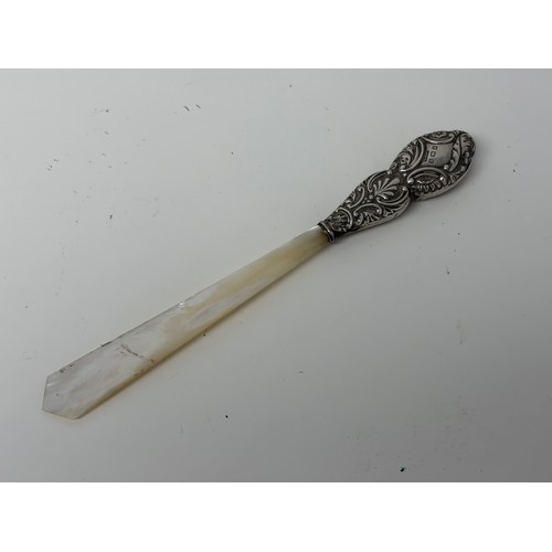 6 - A late Victorian silver handled and mother-of-pearl letter opener, Birmingham 1900 -
