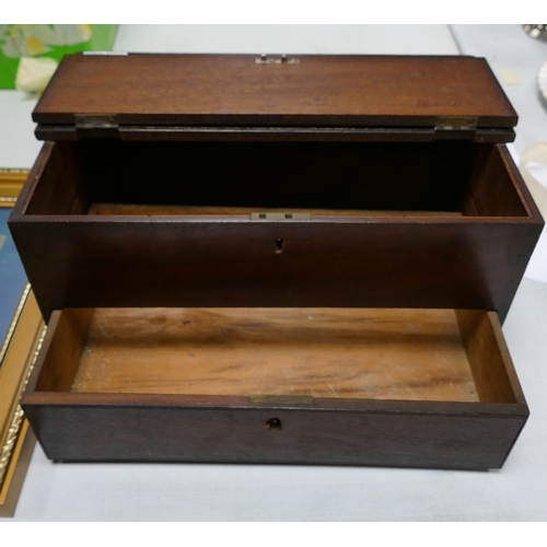 373 - Early 20th century Mahogany Top opening box: with draw, length 35cm