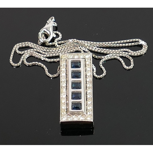 417 - Rectangular silver pendant: set with semi precious stones and silver chain, 10g.