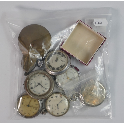 473 - Group of 6 pocket watches inc WWII military pocket watch: Base metal watches 3 x Ingersol, escort, W... 