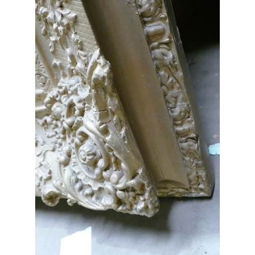 574 - Very Large Gilt Framed 19th Century Portrait Frame: with damaged Canvas, frame size 126cm x 105cm, (... 