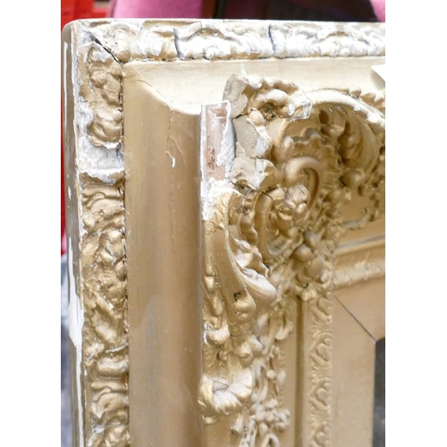 574 - Very Large Gilt Framed 19th Century Portrait Frame: with damaged Canvas, frame size 126cm x 105cm, (... 