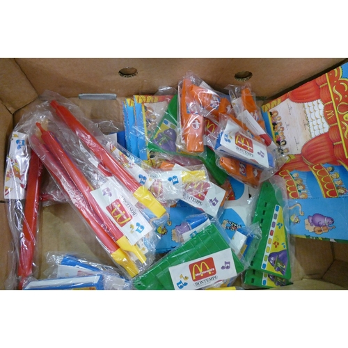 793 - A  collection of  McDonald happy meal kid club toys and boxes to include:  Happy meal Mcmusic togeth... 