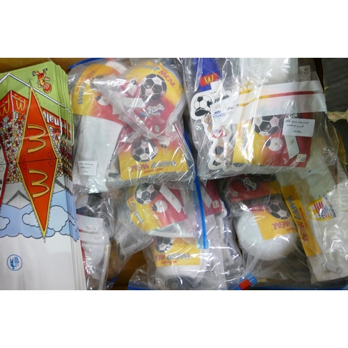 805 - A  collection of  McDonald happy meal kid club toys and bags to include:  World cup footbal 1994 tog... 