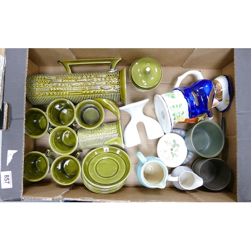 857 - A mixed collection of items to include: mid century Portmeirion tea set( lid damaged, Allertons toby... 