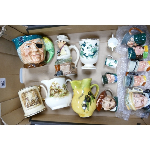 982 - A mixed collection of items to include: Royal Doulton & Lancaster character jugs, Roy Kirkham toby j... 