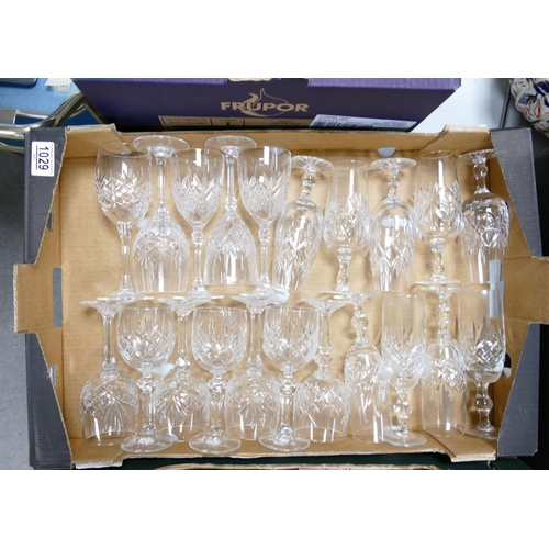 1029 - A collection of quality cut glass wine glasses: