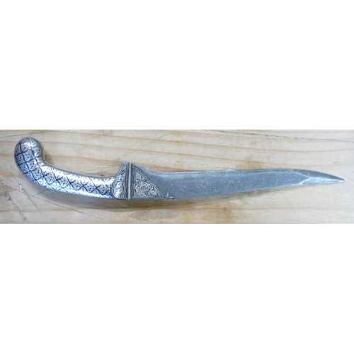 1054 - Indo Persian Kanjar Dagger: watered blade & finely decorated hilt