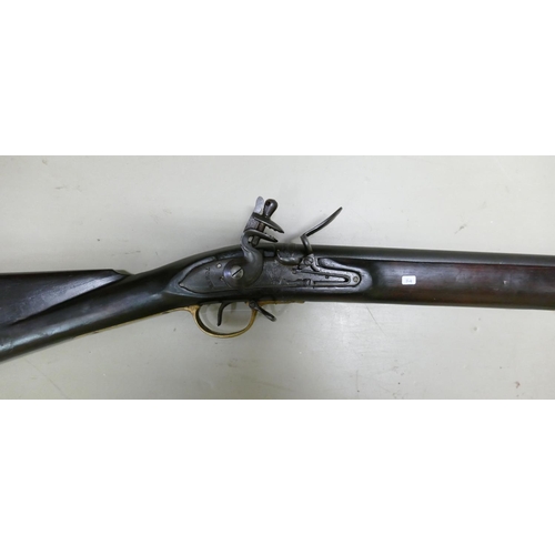 1064 - 20th Century Brown Bess Flintlock Musket: ordinance stamps on lock & barrel, complete with bayonet